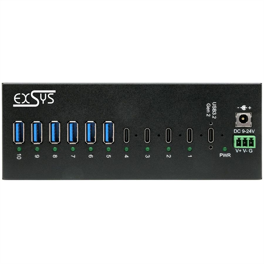 EXSYS EX-12280HMS 10-Port USB 3.2 Gen 2 Metall HUB, mit 4x C-Anschlüsse und 6x A-Anschlüsse