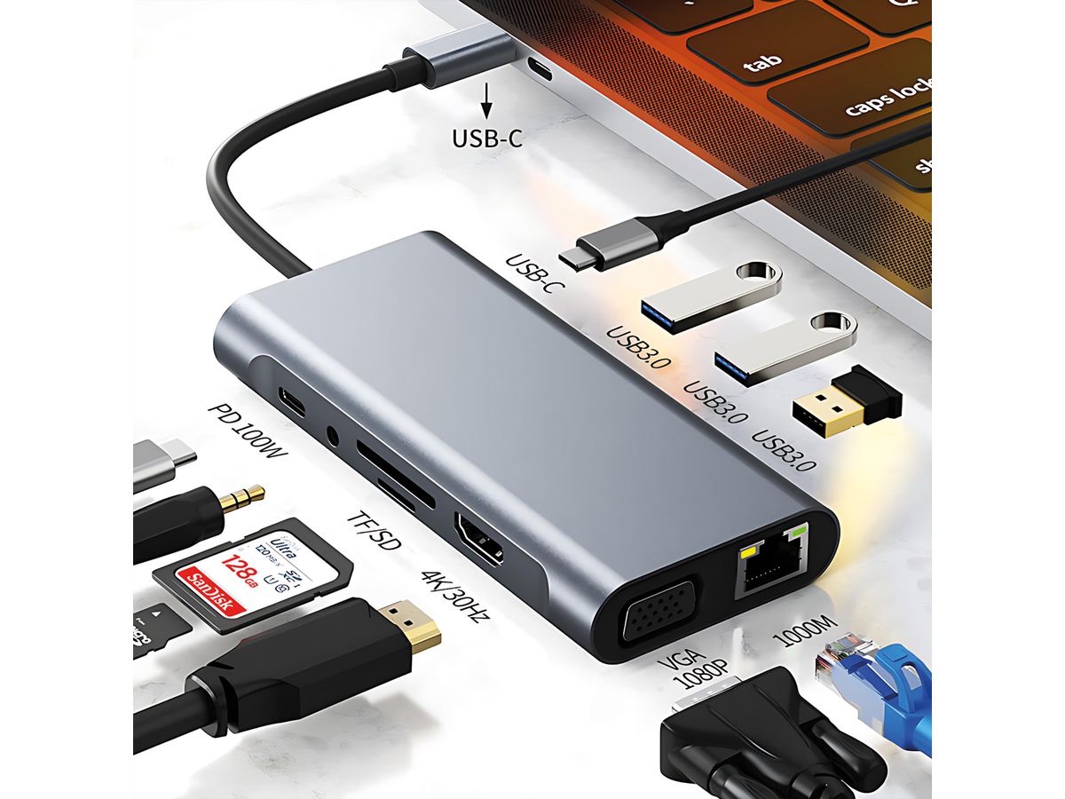 VALUE USB Typ C Docking Station, HDMI 4K60, 1x Gigabit Ethernet, 2x USB A + Typ C PD, 1x SD/microSD, 1x Audio