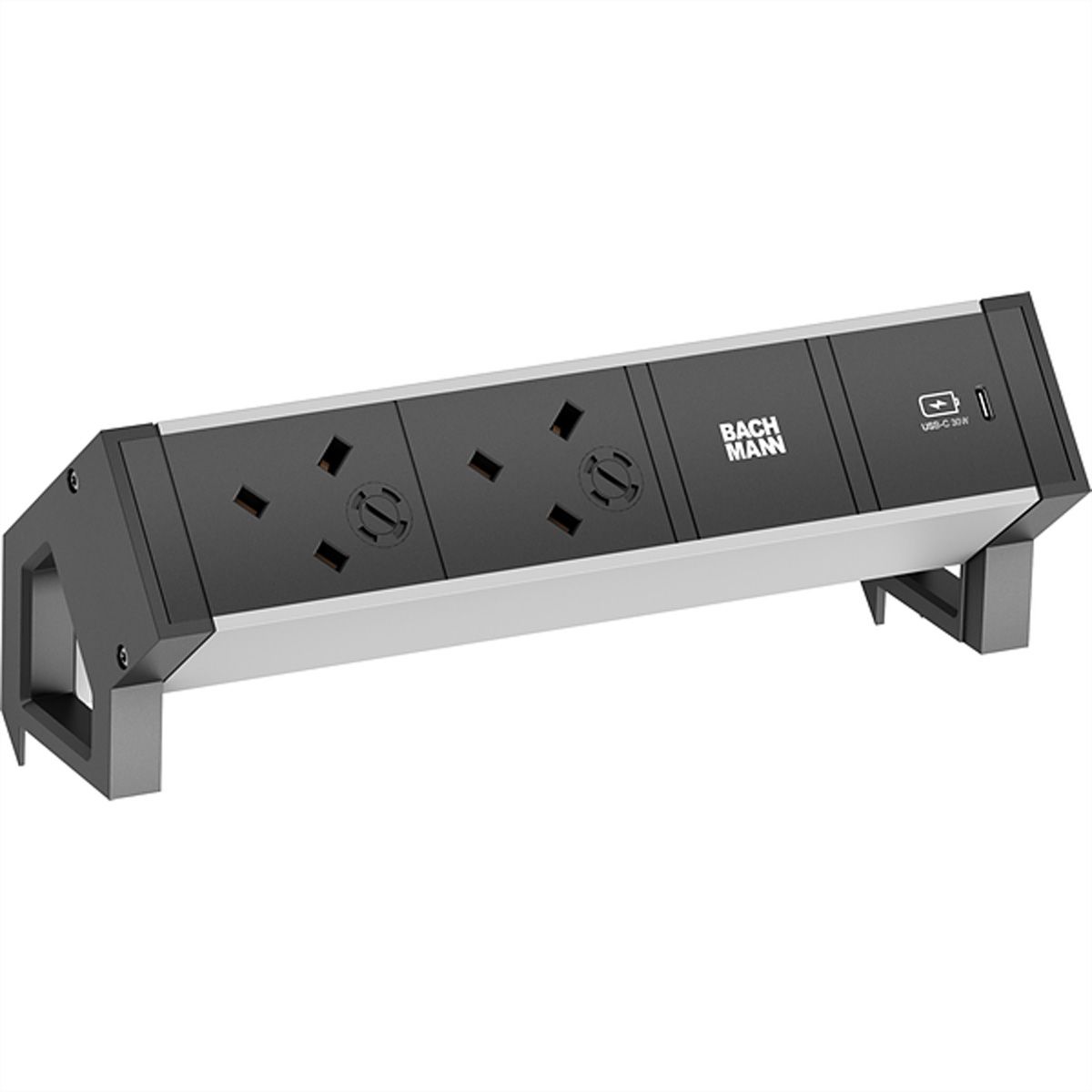 BACHMANN DESK2 ALU BLACK 2xUK, 1xUSBC 30W 0,2m GST18 United Kingdom