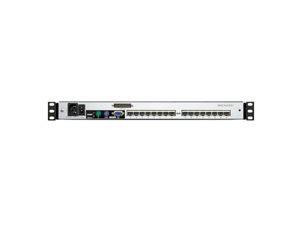 ATEN KL1516AN KVM-Switch, 48cm TFT, VGA, PS/2-USB über Kat 5, 16 Port, DE-Layout