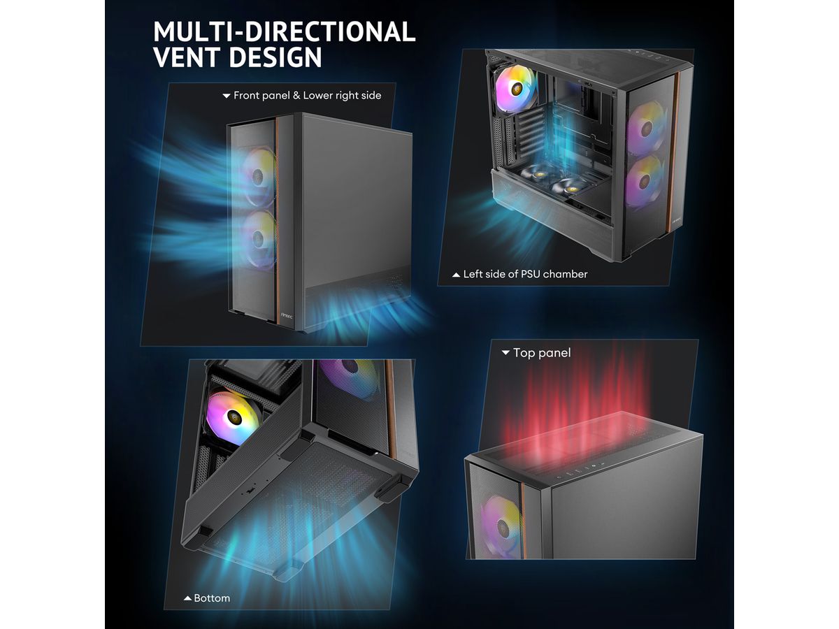 ANTEC FLUX Rear ATX/Micro-ATX/ITX Midi Tower PC Gehäuse , schwarz