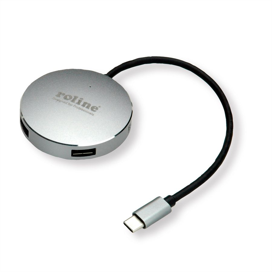 ROLINE USB 3.2 Gen 1 Hub, rund, 4fach, Typ C Anschlusskabel