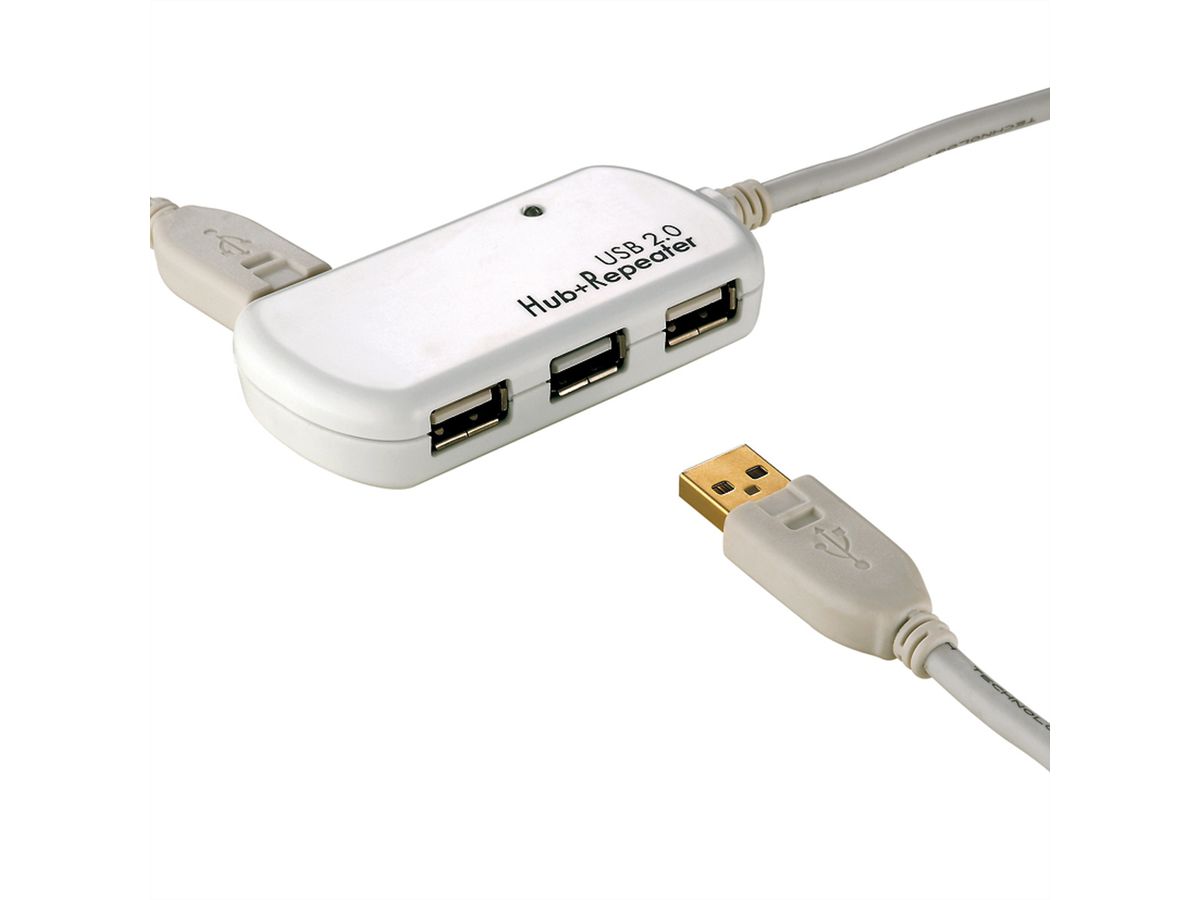 ROLINE USB 2.0 4-Port Hub mit Repeater, 12 m