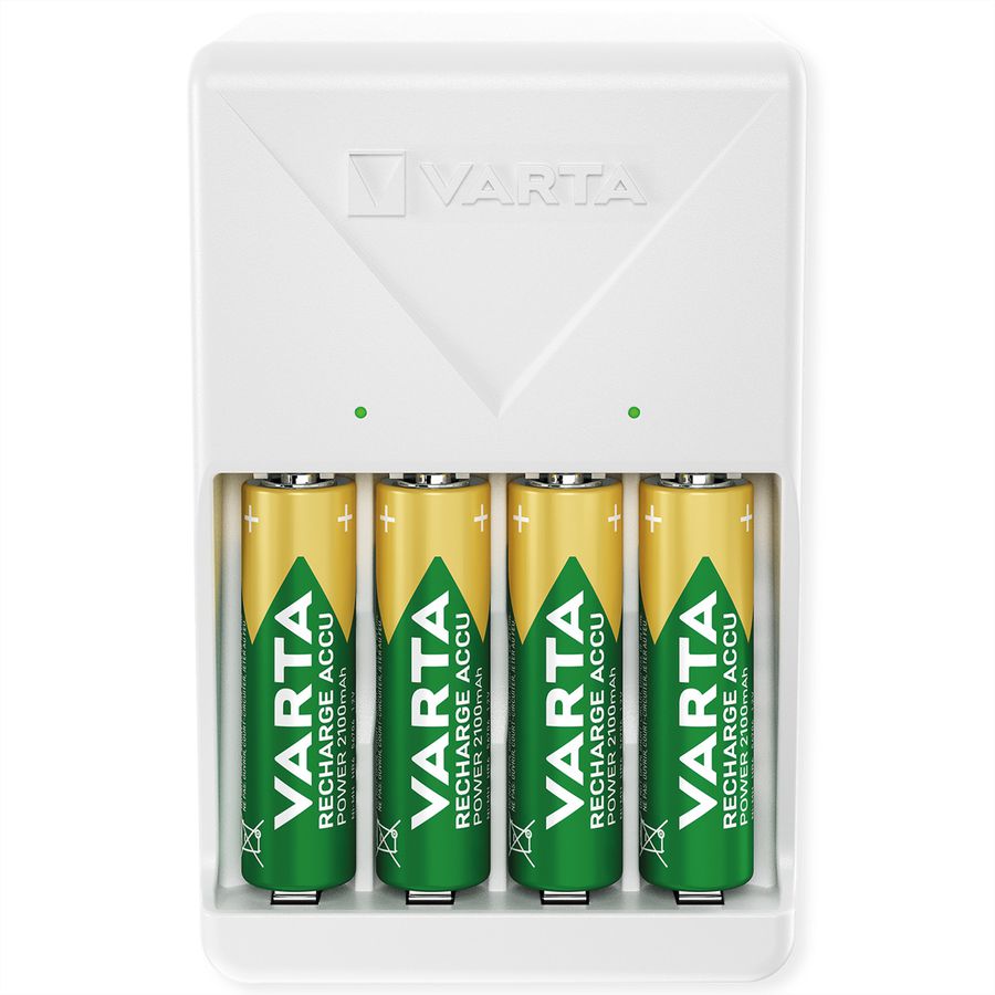 VARTA Ladegerät + 4 Akkus NH-AA, 2100mAh, Plug Charger inkl. Akkus, 4x Mignon AA, vorgeladen, sofort einsatzbereit