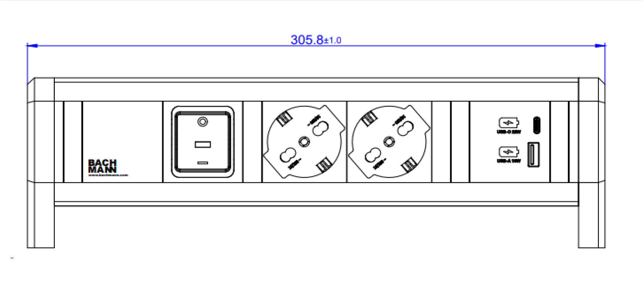 BACHMANN DESK 2xP40 1xUSB A/C 22W 1xSchalter GST18 RAL9010