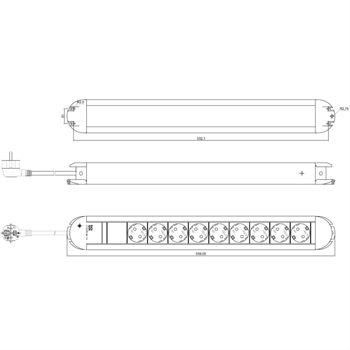 BACHMANN PRIMO Steckdosenleiste 9x Schutzkontakt, Aluminium, 1,75 m