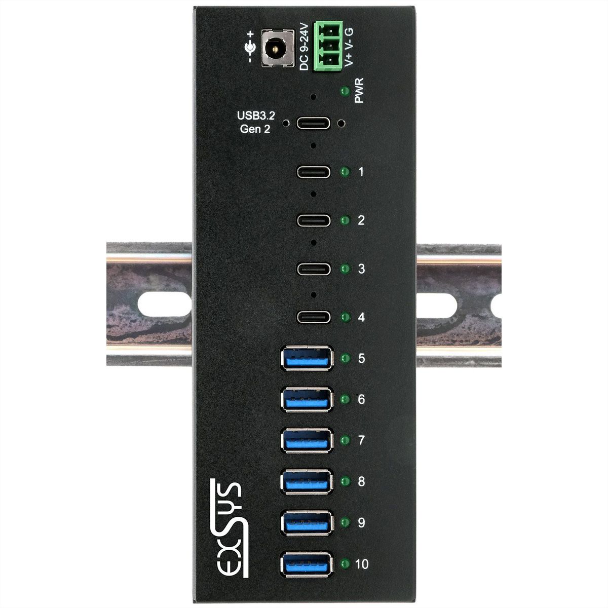 EXSYS EX-12280HMS 10-Port USB 3.2 Gen 2 Metall HUB, mit 4x C-Anschlüsse und 6x A-Anschlüsse
