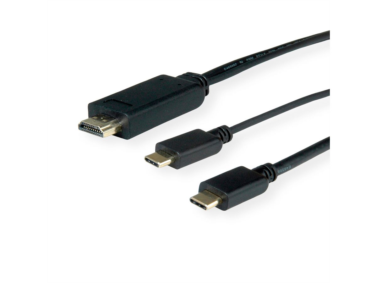 ROLINE USB Typ C - HDMI + USB C Adapterkabel, ST/ST, 1 m