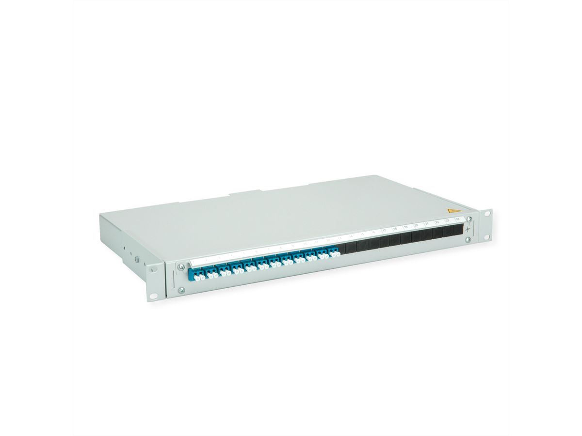 TELEGÄRTNER BASIS V LWL-Panel mit Kupplungen & Pigtails, 12x LC Duplex, blau, OS2 PC