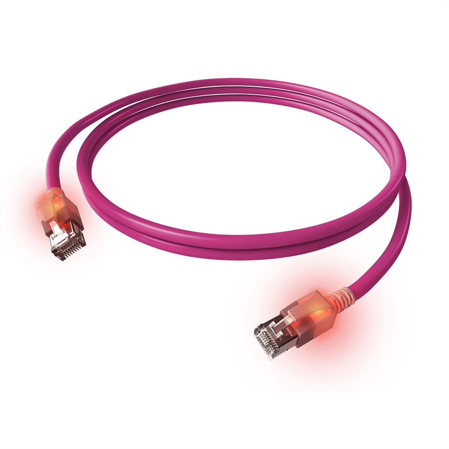 EasyLan DualBoot LED Patchkabel RJ45 S/FTP Cat.6A (Class EA), mit saCon Stecker, LSOH, violett, 7,5 m
