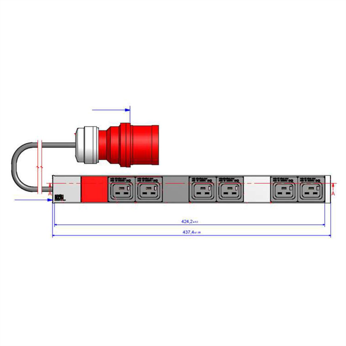 BACHMANN IT PDU ALU 1HE 6x C19 Stecker 3x16A CEE rot