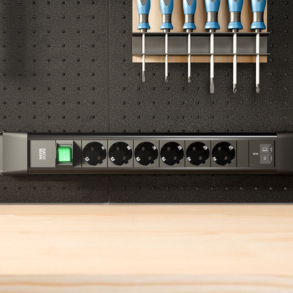 BACHMANN CONNECTUS 6xCEE7/3 1xSchalter, 1xUSB C/C 65W L=2,0m CEE7/7 schwarz