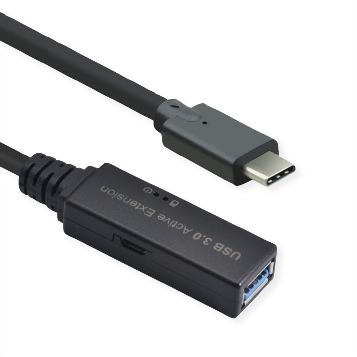 ROLINE USB 3.2 Gen 1 Aktives Repeater Kabel, Typ A - C, schwarz, 15 m