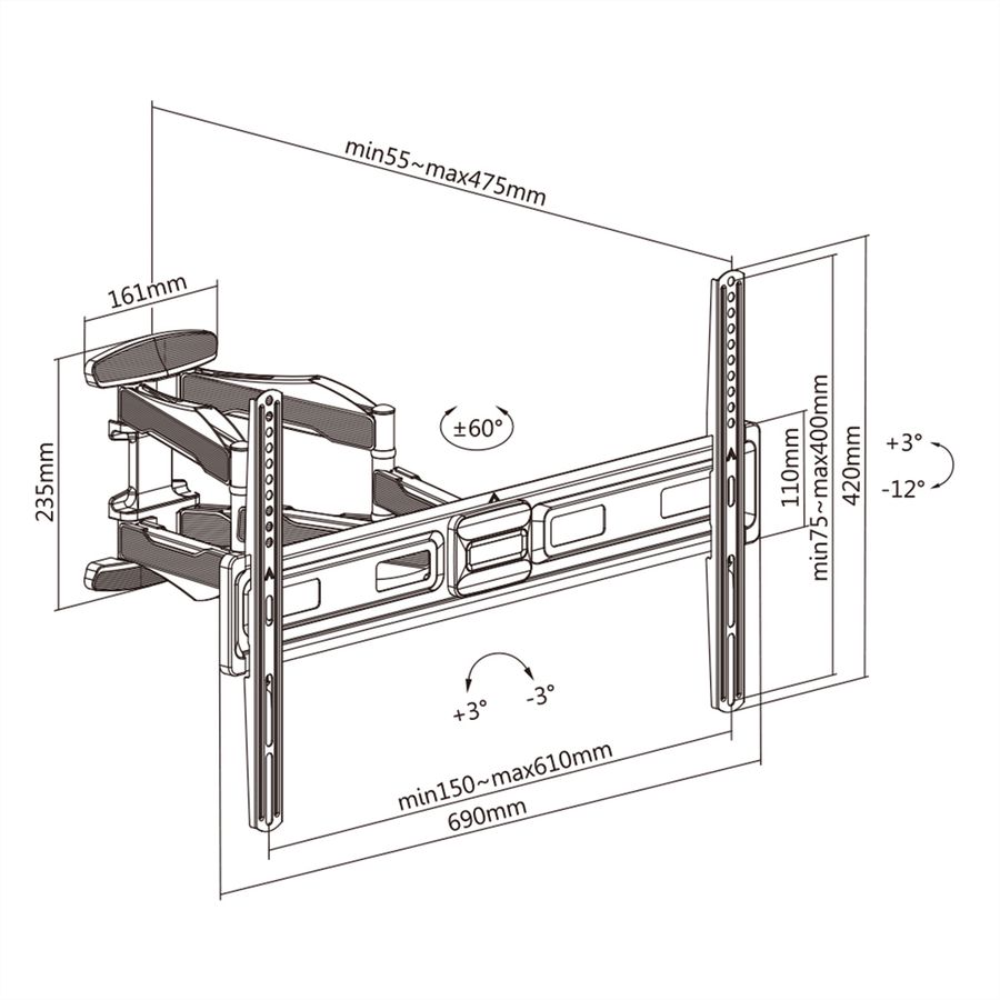 VALUE TV-Wandhalterung, flexibel, elegant, 37-80 Zoll, bis 45 kg