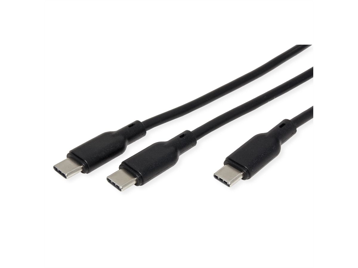 VALUE USB Typ C Split-Ladekabel, C - 2x C, ST/ST, max. 100W, schwarz, 1,8 m