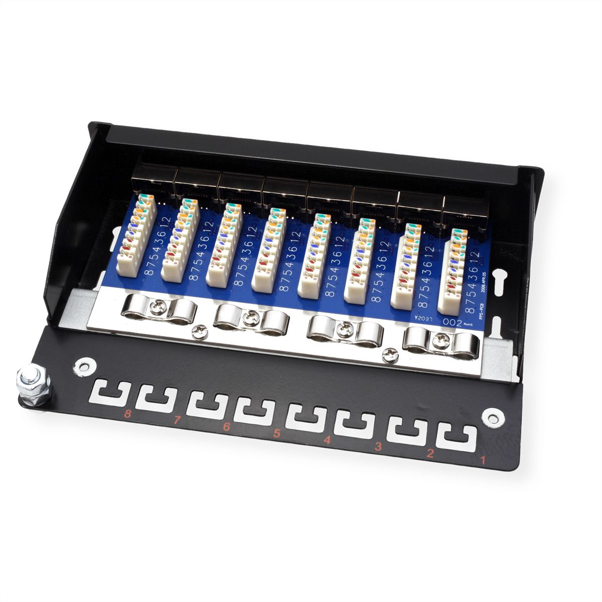 ROLINE Patchpanel, 8 Ports, Cat.5e (Class D), geschirmt, schwarz