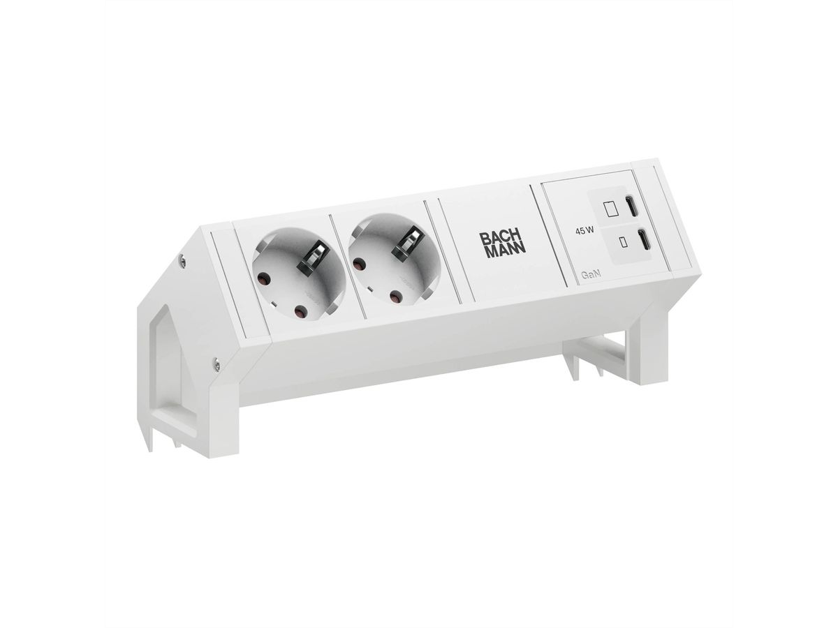 BACHMANN DESK2 PURE WHITE 2xCEE7/3, 1xUSB C/C 45W L=0,2m RAL9010