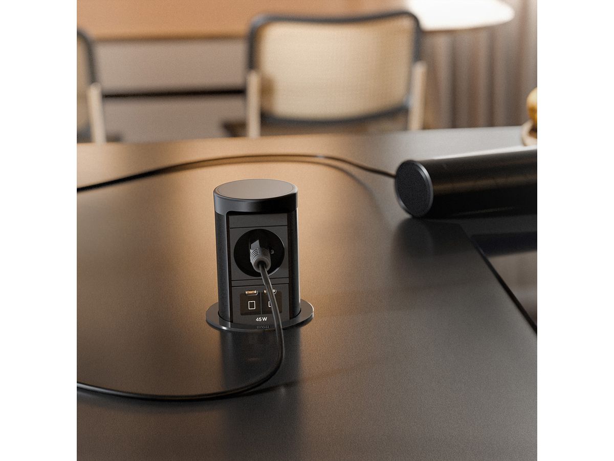 BACHMANN ELEVATOR2 1xUTE, 1xUSB C/C 45W RAL9005 2,0 m AEH