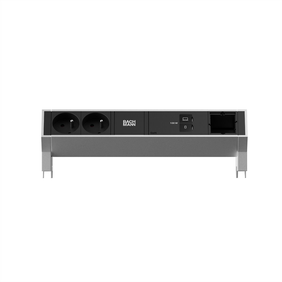 BACHMANN DESK2 2xUTE 1xUSB C/C 100W, 1xCM L=0,2m INOX