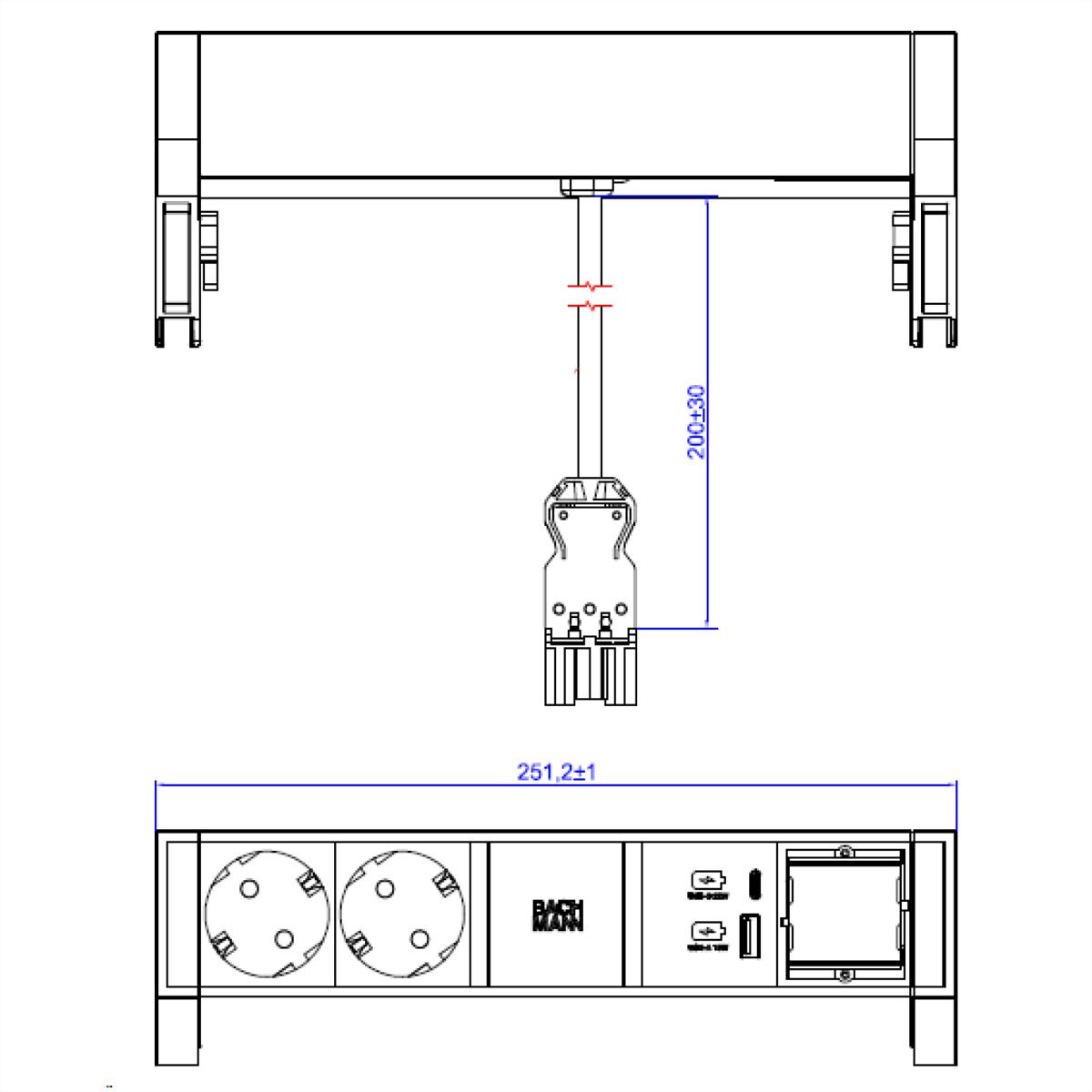 BACHMANN DESK2 white 2xCEE7/3 1xCM 1xUSB A/C 22W 0,2m GST18