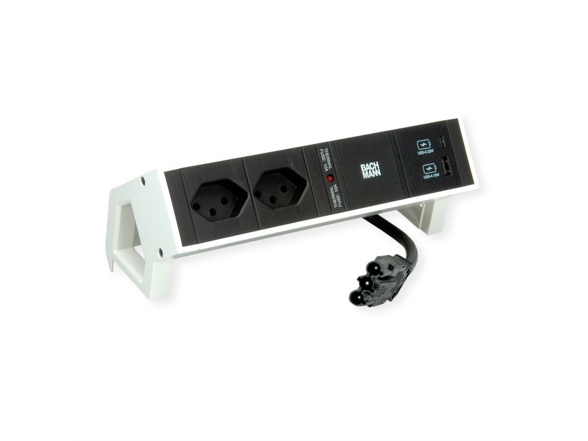 BACHMANN DESK2 2xCH 1xUSB A/C 22W, 0,2m GST18 RAL9010 Schweiz