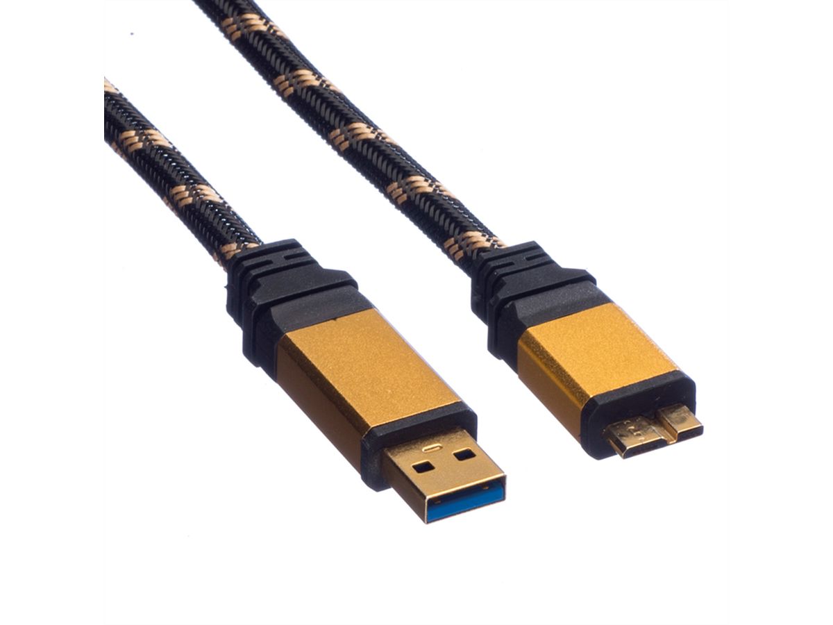 ROLINE GOLD USB 3.2 Gen 1 Kabel, USB A - Micro B, ST/ST, Retail Blister, 0,8 m