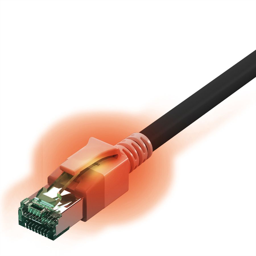 EasyLan DualBoot LED Patchkabel RJ45 S/FTP Cat.6A (Class EA), mit saCon Stecker, LSOH, schwarz, 7,5 m