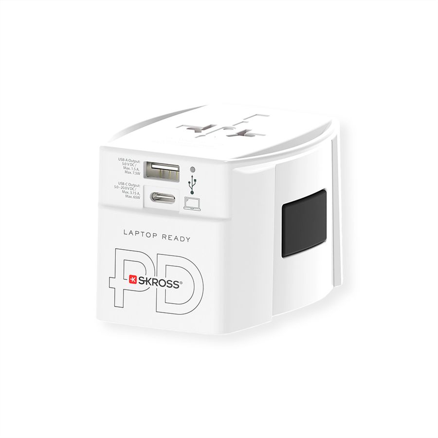 Skross MUV USB A/C 65PD Reiseadapter mit USB-C Kabel, Weltweit