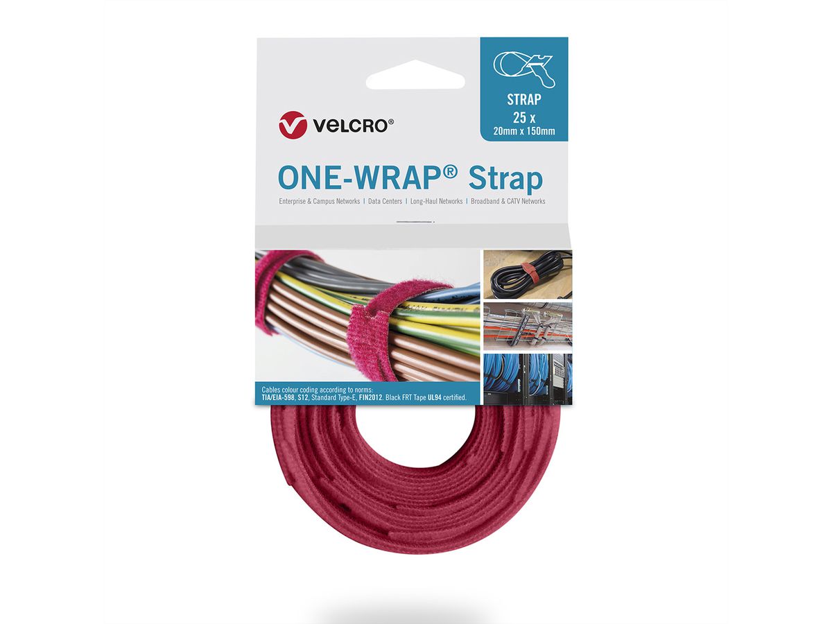 VELCRO® One Wrap® Strap 20mm x 150mm, 25 Stück, rot