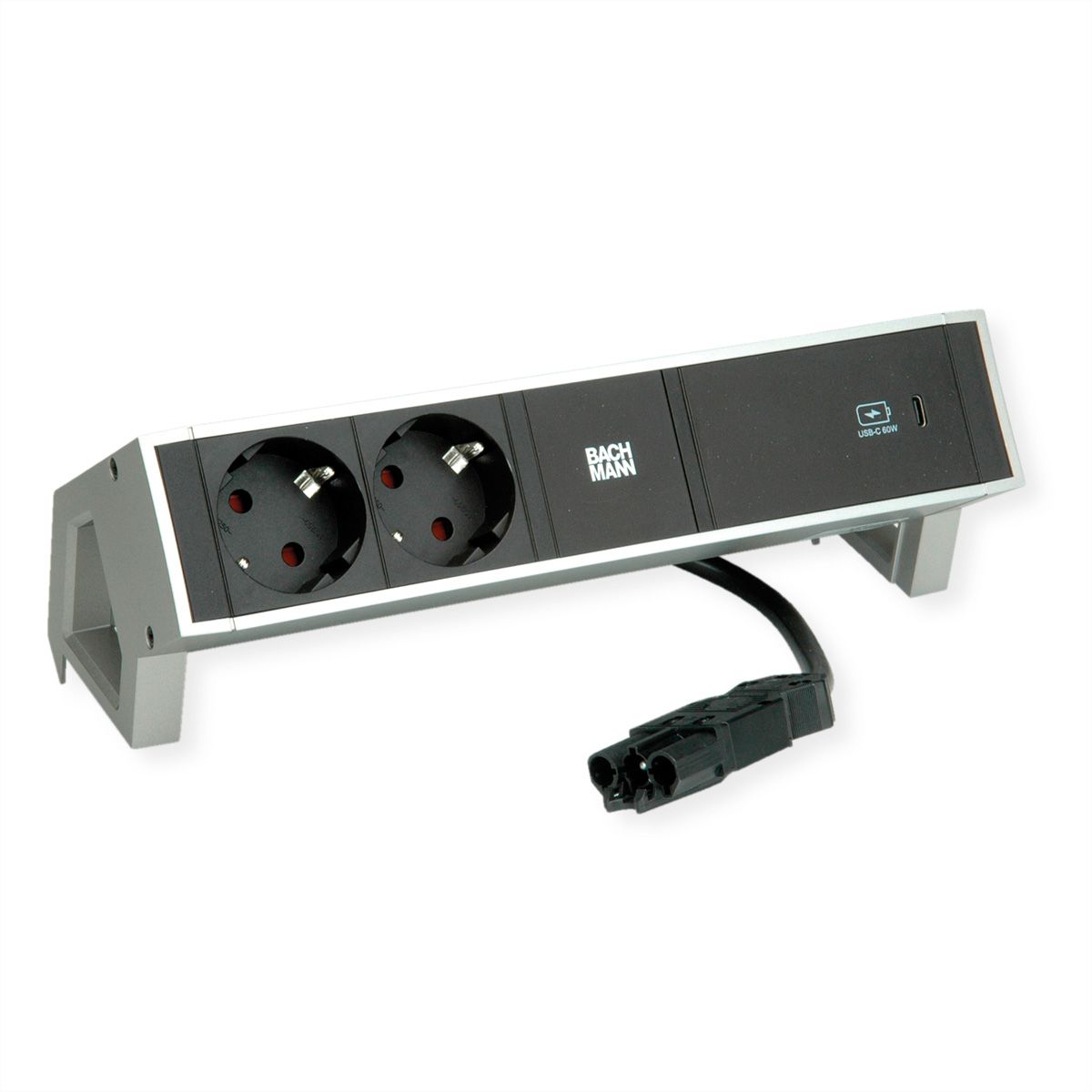 BACHMANN DESK2 2xSchutzkontakt USB C, USB Charger 60W 0,2m GST18 INOX