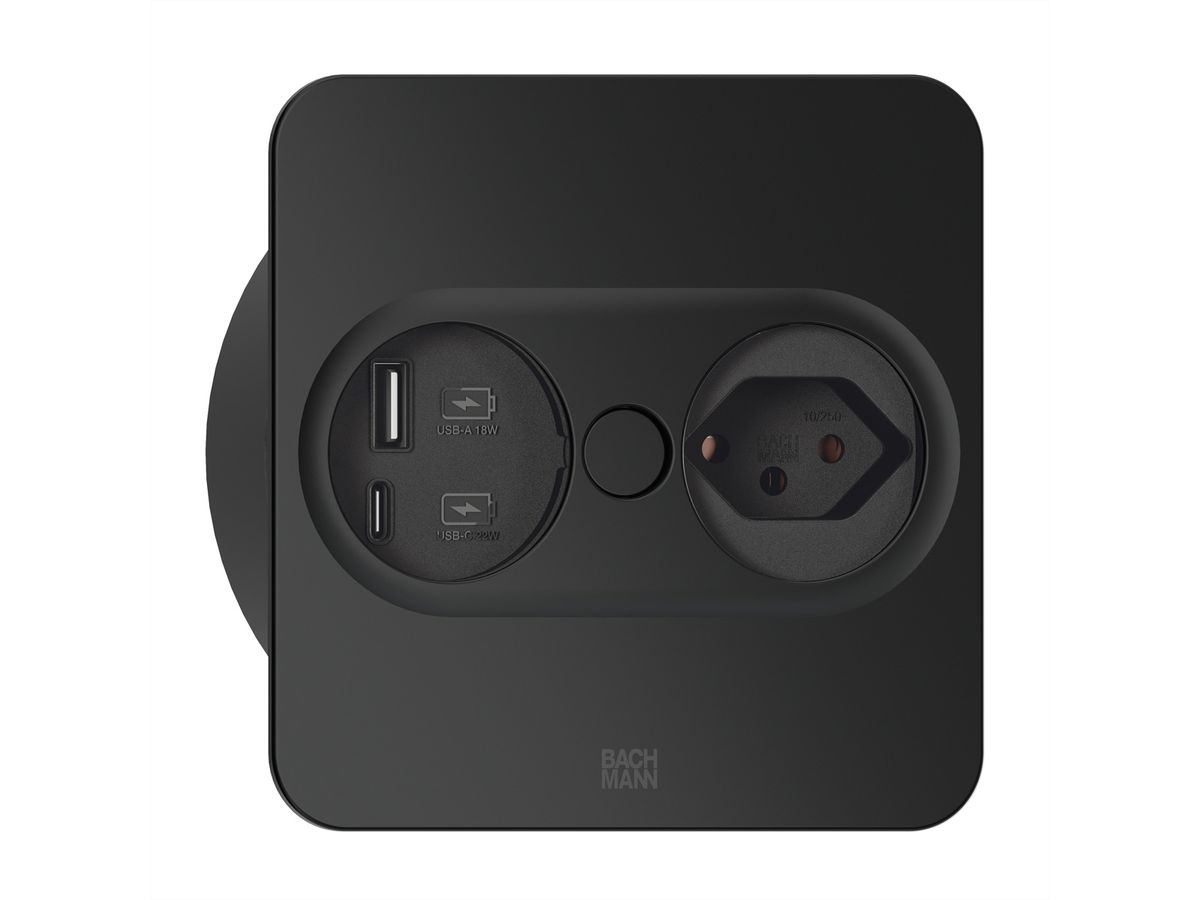 BACHMANN TWIST2 1xCH 1xUSB A/C 22W, L=0,2m RAL9005 30GE eckig