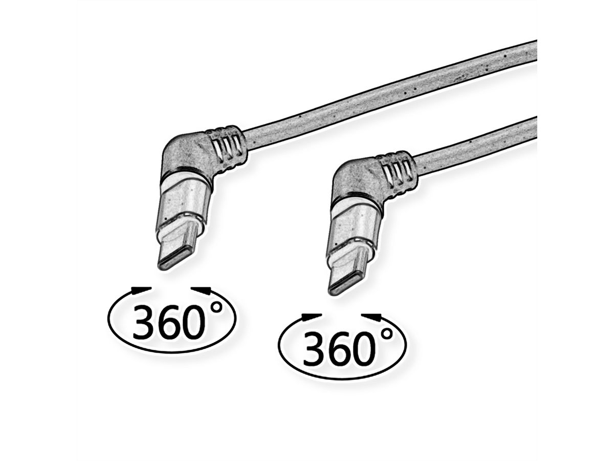 ROLINE USB 2.0 Kabel, Typ-C - Typ-C, ST/ST, 360° Rotation, schwarz / rot, 2 m