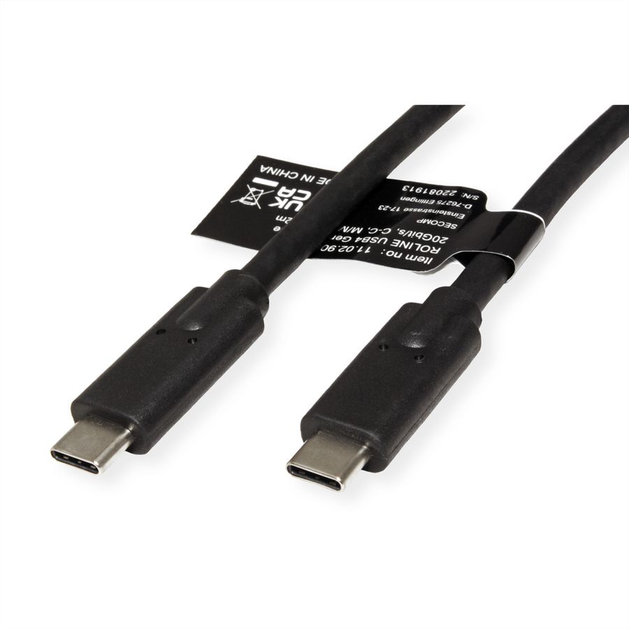 ROLINE USB4 Gen2x2 Kabel, C–C, ST/ST, 4K UHD-1, 20Gbit/s, 100W, schwarz, 2 m