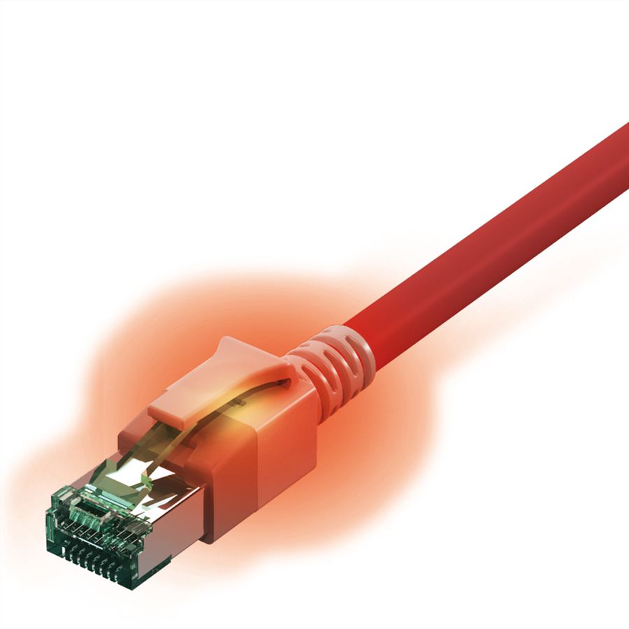 EasyLan DualBoot LED Patchkabel RJ45 S/FTP Cat.6A (Class EA), mit saCon Stecker, LSOH, rot, 0,5 m