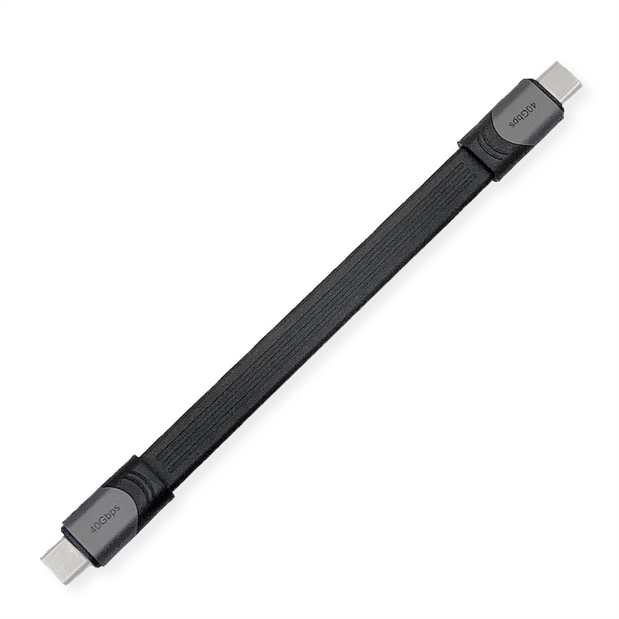 ROLINE USB4 Gen3x2 Kabel, USB C-C, ST/ST, 8K UHD-2, 40Gbit/s, 100W, extra-flach, schwarz, 15 cm