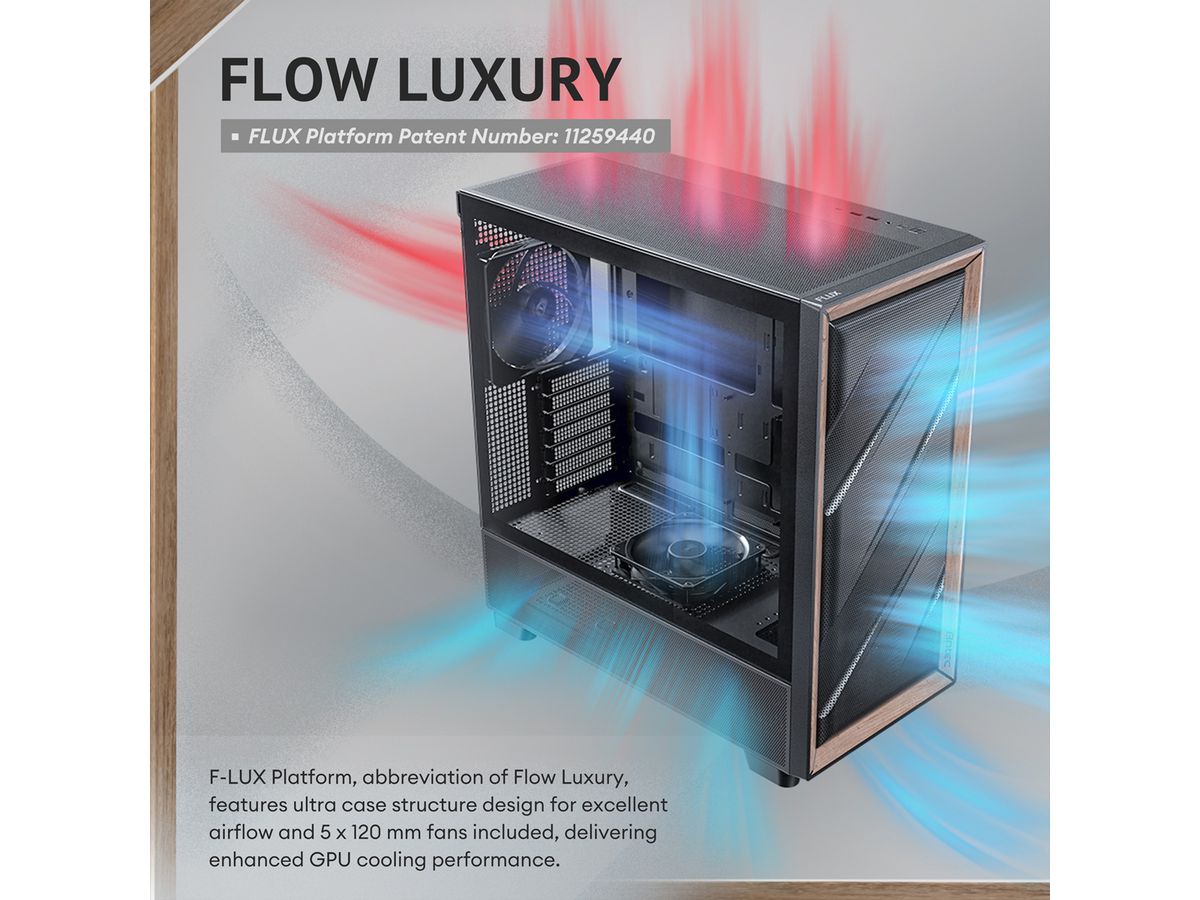ANTEC FLUX PC Gehäuse Midi Tower Gaming ATX, schwarz