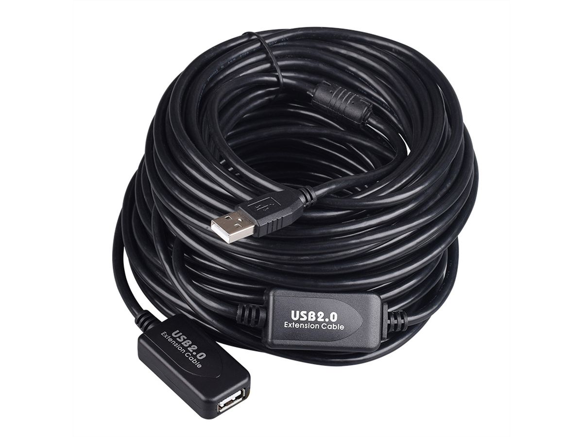 STANDARD USB 2.0 Verlängerung, aktiv, mit Repeater, schwarz, 15 m