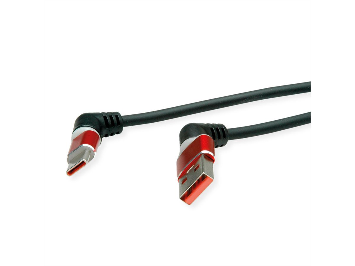 ROLINE USB 2.0 Kabel, Typ-C - Typ-A, ST/ST, 360° Rotation, schwarz / rot, 2 m