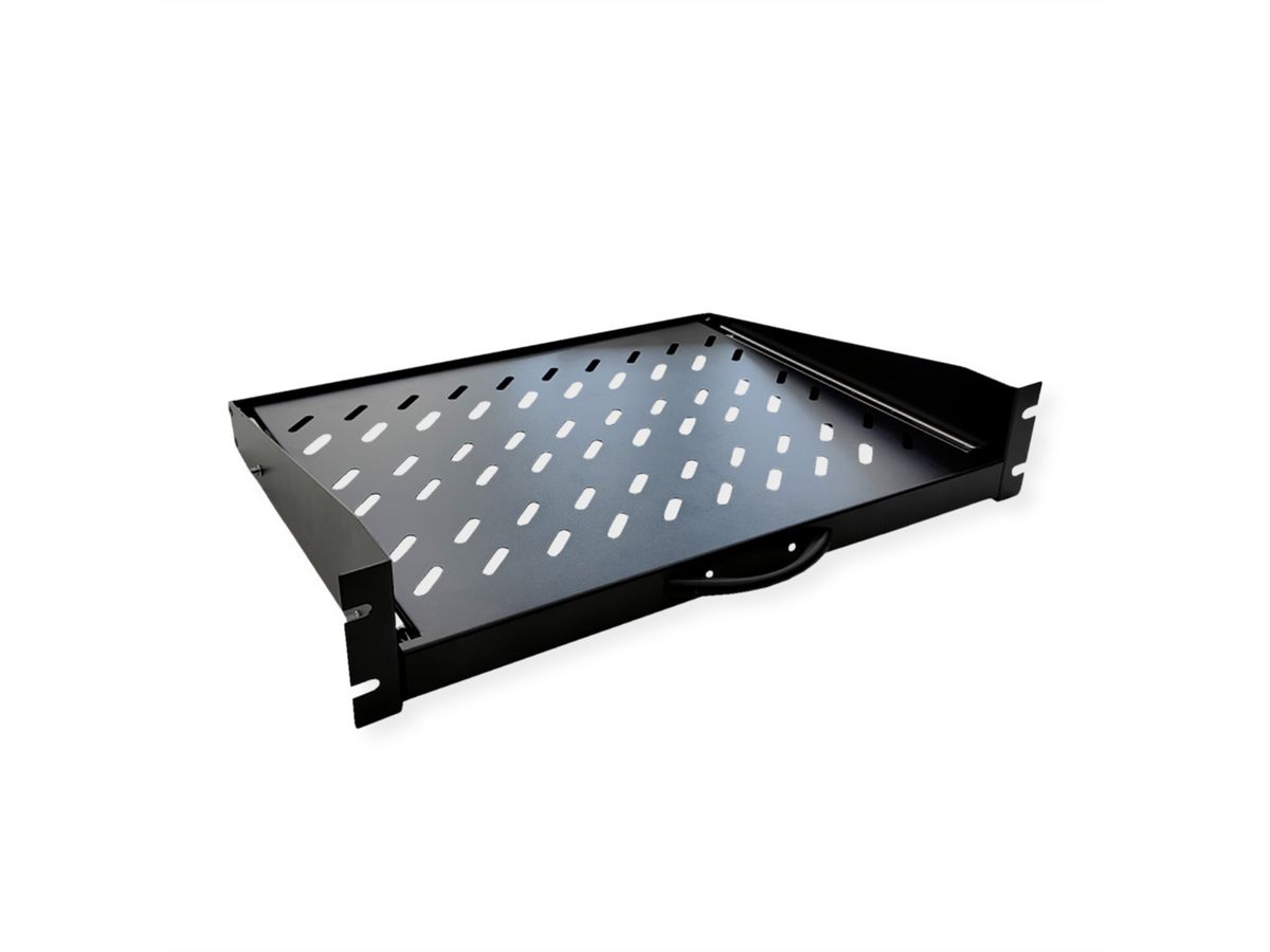 VALUE 19"-Fachboden ausziehbar, 2 HE, 404 x 350 mm, 30 kg Traglast