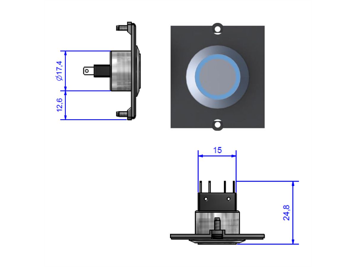 BACHMANN Rahmen 1x Taster Edelstahl, beleuchtet blau