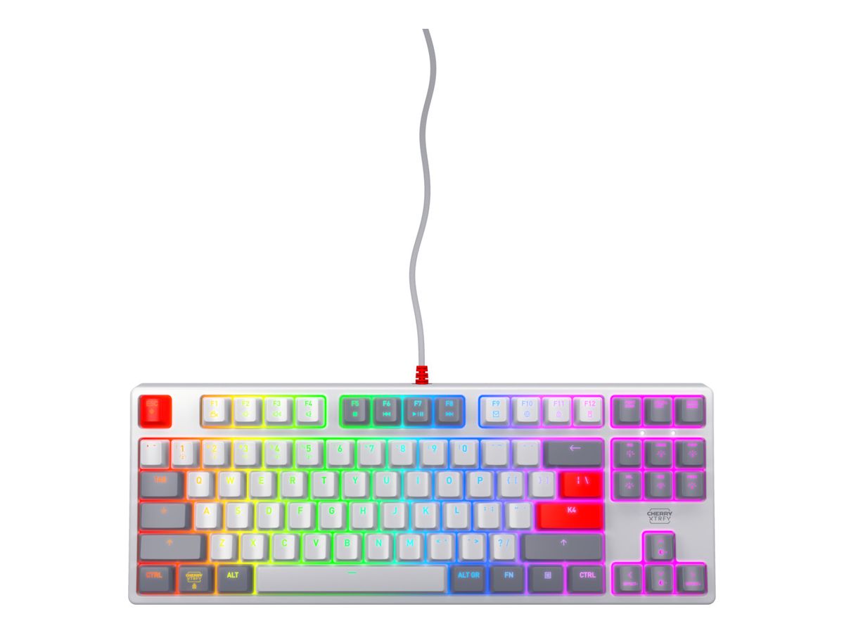 CHERRY K4V2 TKL Tastatur Gaming USB QWERTY US Englisch Grau, Hellgrau, Rot