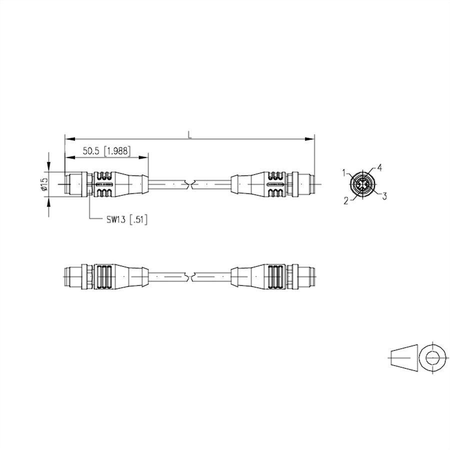 METZ CONNECT Verbindungsleitung M12 ST-M12 ST, 4-polig D-kodiert, 2 m