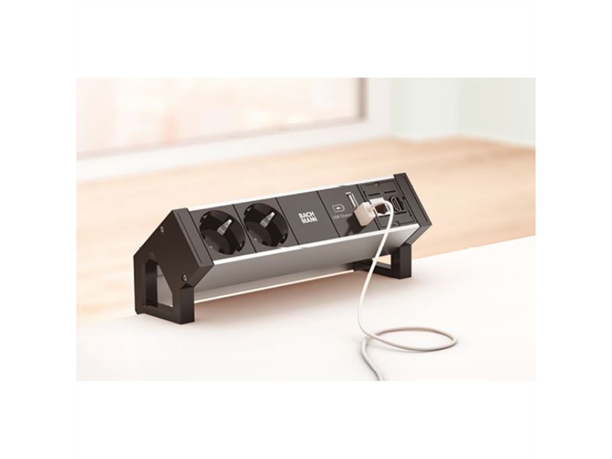 BACHMANN DESK2 ALU BLACK 2x Schutzkontakt 1x USB-Charger 1x ABD GST18