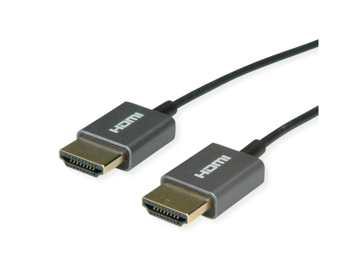 ROLINE 4K HDMI Ultra HD Kabel mit Ethernet, ST/ST, ultra-slim, koaxial, schwarz, 2 m