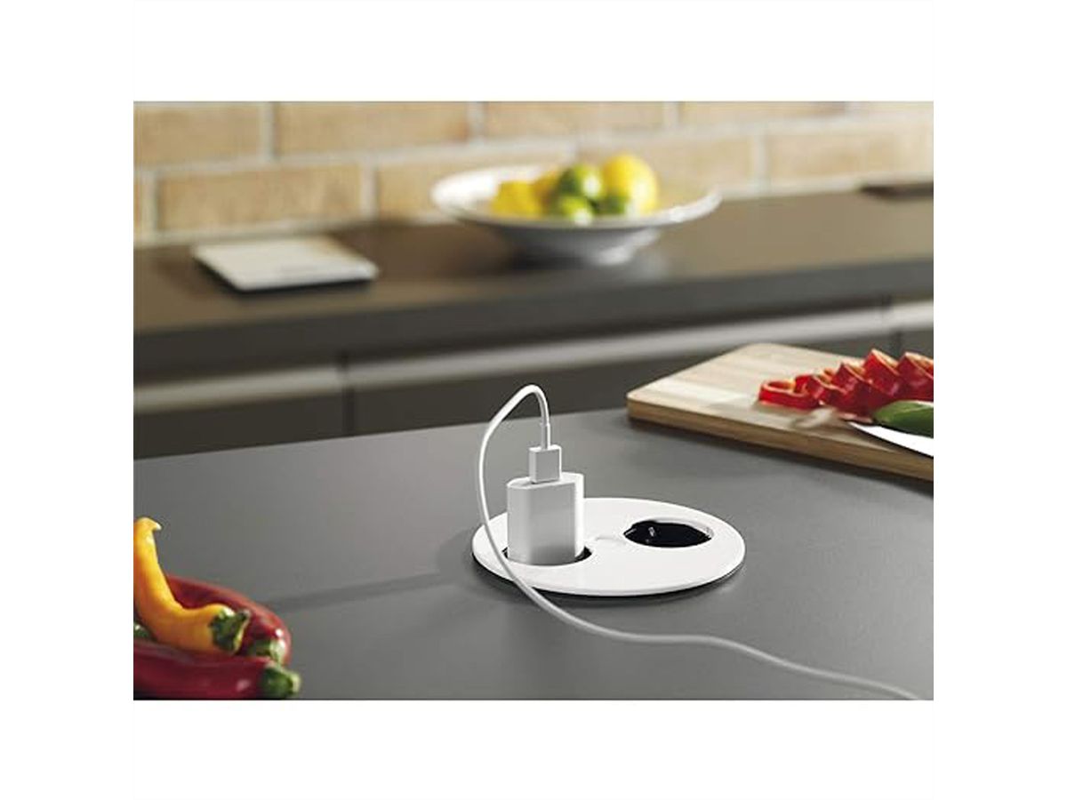 BACHMANN TWIST 1x Schutzkontakt, Aderendhülsen, USB-Charger, Schutzkontaktmontagestecker, weiß, 2 m