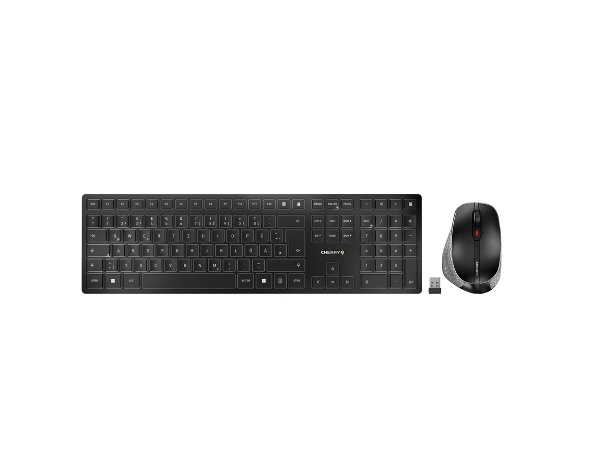CHERRY DW 9500 SLIM Tastatur Maus enthalten Universal RF Wireless + Bluetooth QWERTZ Deutsch Schwarz, Grau