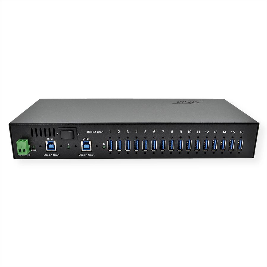 EXSYS EX-1116HMVS 16 Port USB 3.2 Gen1 HUB inkl. Din-Rail Kit Surge Protection