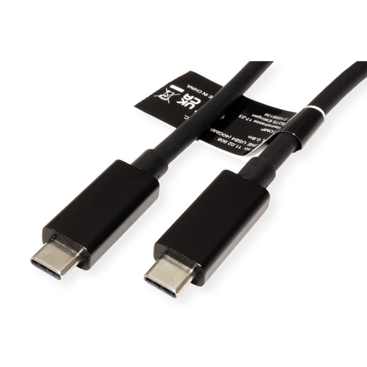 ROLINE USB4 Gen 3 Kabel, Emark, USB C-C, ST/ST, 40Gbit/s, 100W, schwarz, 0,8 m
