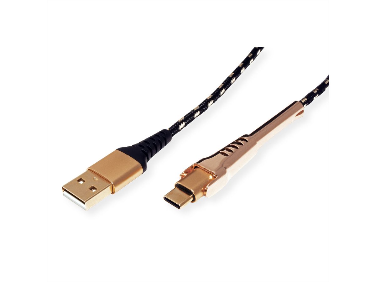 ROLINE GOLD USB 2.0 Sync- & Ladekabel, USB-A/USB-C, Stütze, 1 m