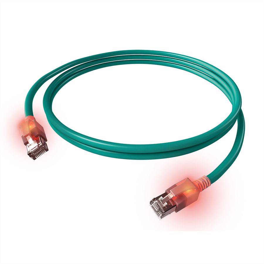 EasyLan DualBoot LED Patchkabel RJ45 S/FTP Cat.6A (Class EA), mit saCon Stecker, LSOH, türkis, 2 m
